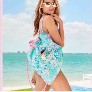 Lily Pulitzer drawstring, beach bag, book bag , backpack in Aqua Vista